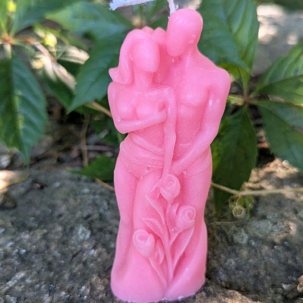 Couple's Soy Wax Ritual Candles Unscented Pre-Order Devotional Decorative Candle Ornaments Pink Cat-Shaped Design with Prayer Hands and Eye Eco-Friendly Natural Alternative