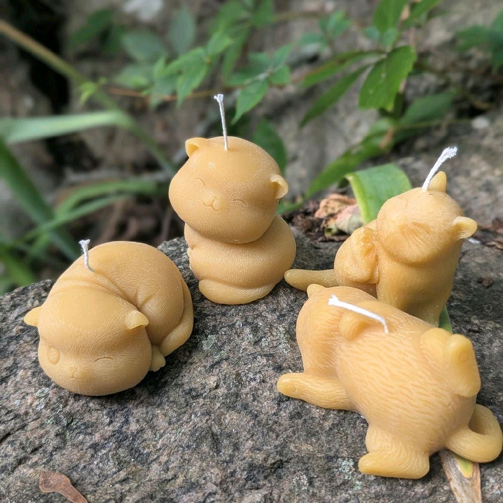 Beeswax Candle Set Cat's Playing Adorable Cat Shaped Candles for Decorative Use Ornaments
