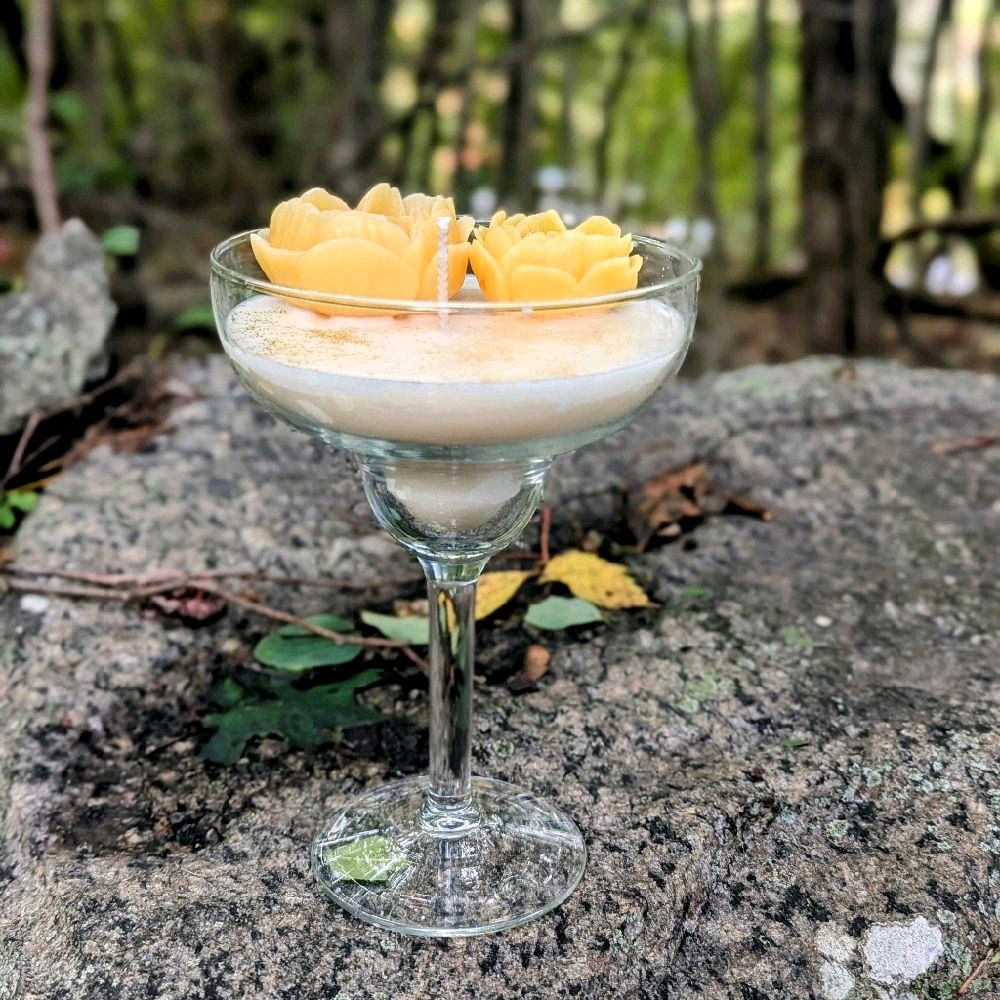 Coconut Scented Candles on Martini Glass with Colorful Flower Decorations for Aromatherapy and Home Decor