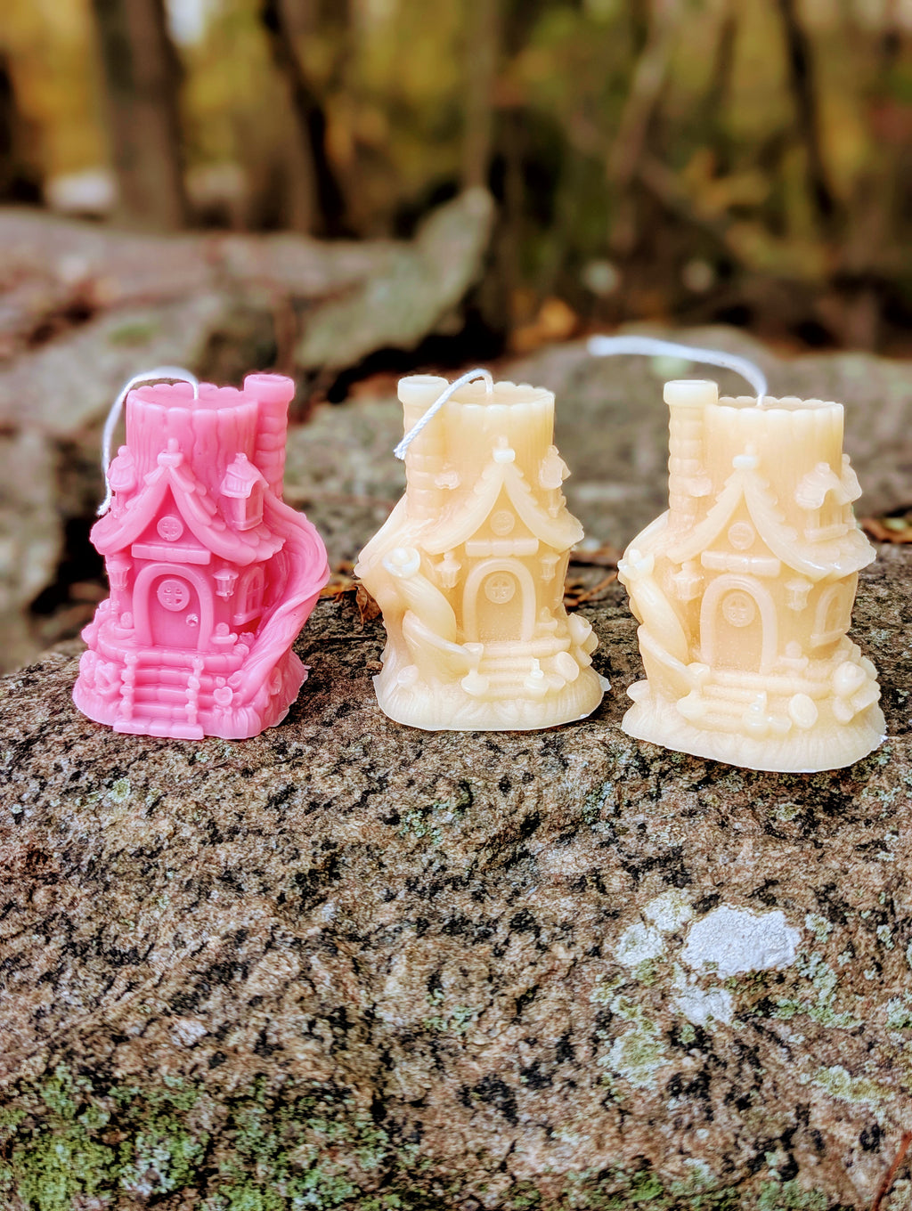 Magic Treehouse Handmade Candle - Unique Pink & Cream Castle Design for Cozy Atmosphere