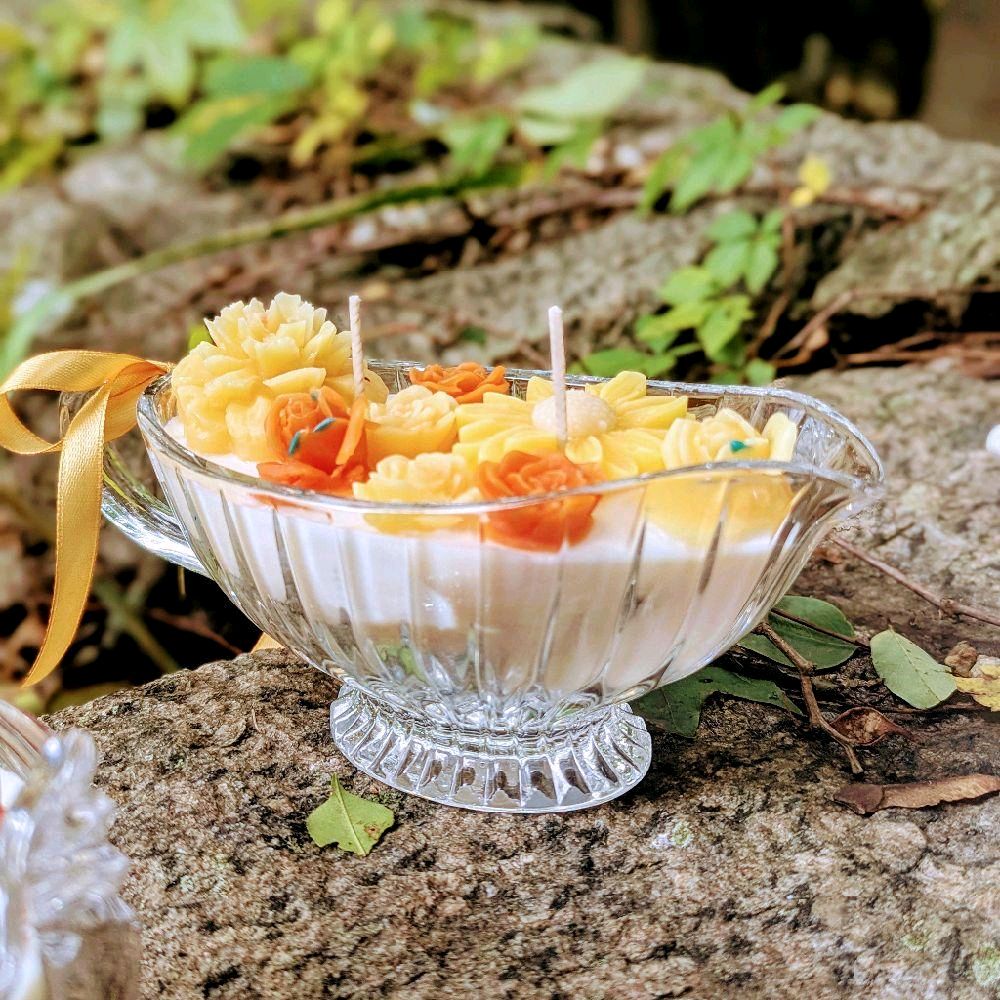 Honeysuckle scented handmade candle.