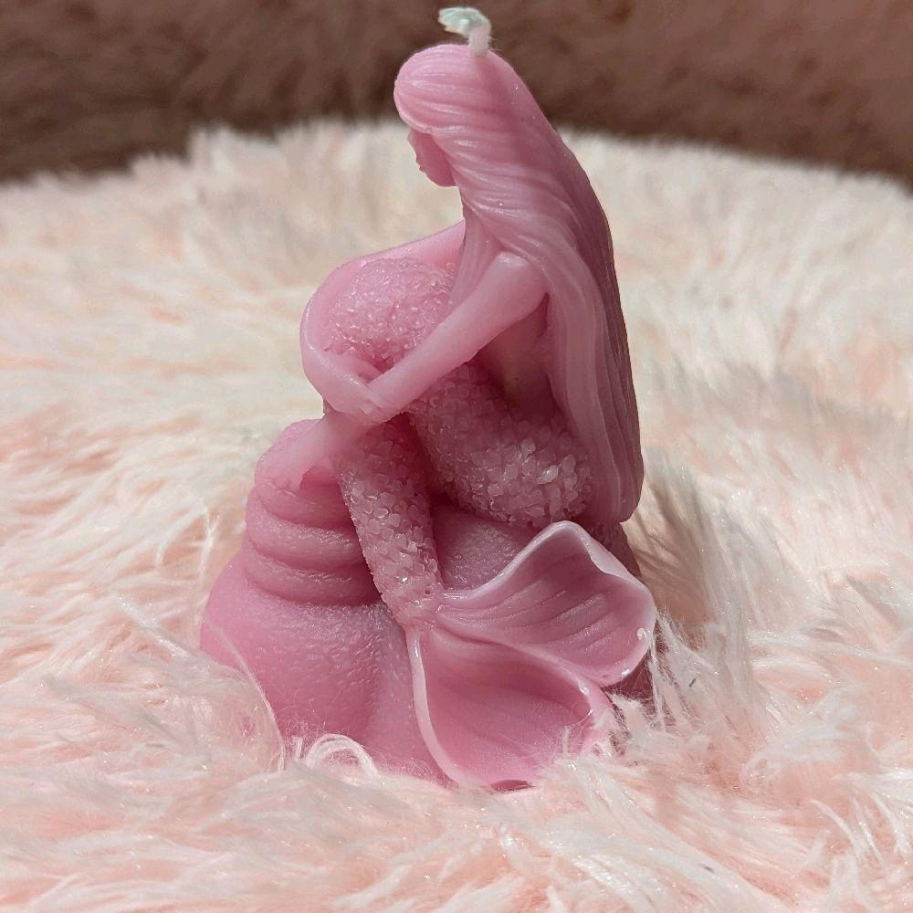 Mermaids Handmade Candle - Pink Design with Unique Shape and Texture - Handcrafted Artistic Candle Decor Decoration