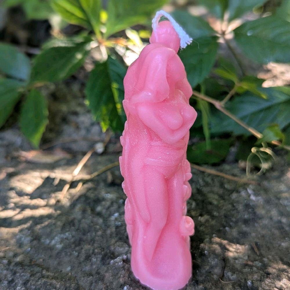 Couple's Soy Wax Ritual Candles Unscented Pre-Order Devotional Decorative Candle Ornaments Pink Cat-Shaped Design with Prayer Hands and Eye Eco-Friendly Natural Alternative