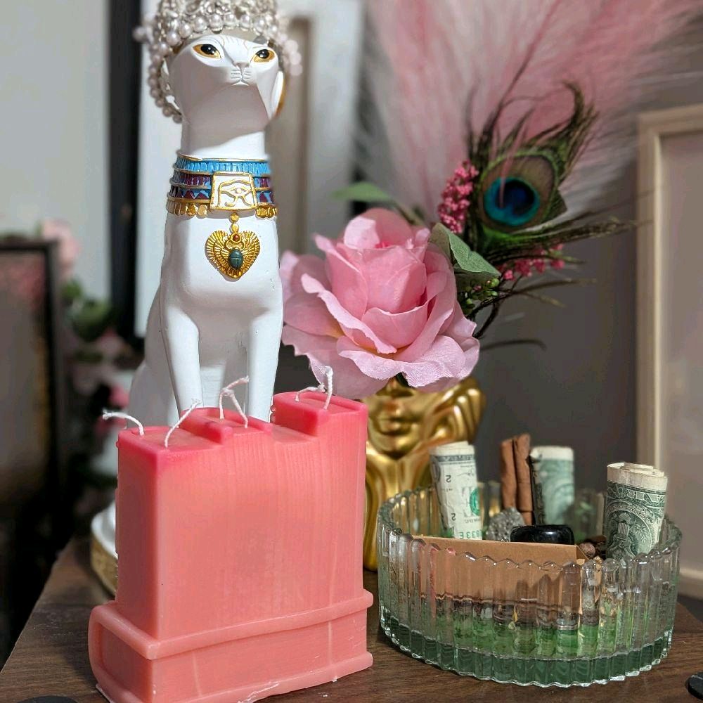 Book Weight Soy Wax Candle - Pink Design Inspired by Decorative Elements and Objects Shown