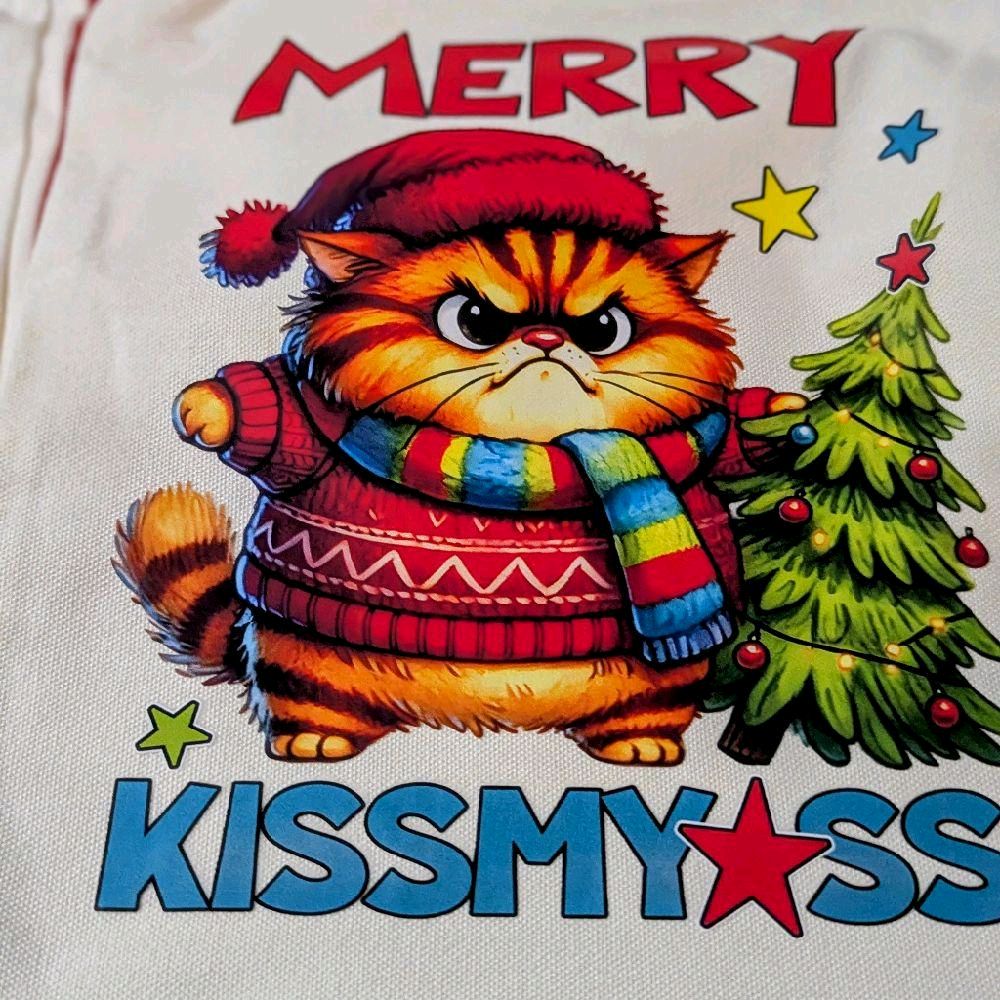 Christmas Handmade Totes with Festive Cat Design and Snowflake Scarf Perfect for Holiday Shopping