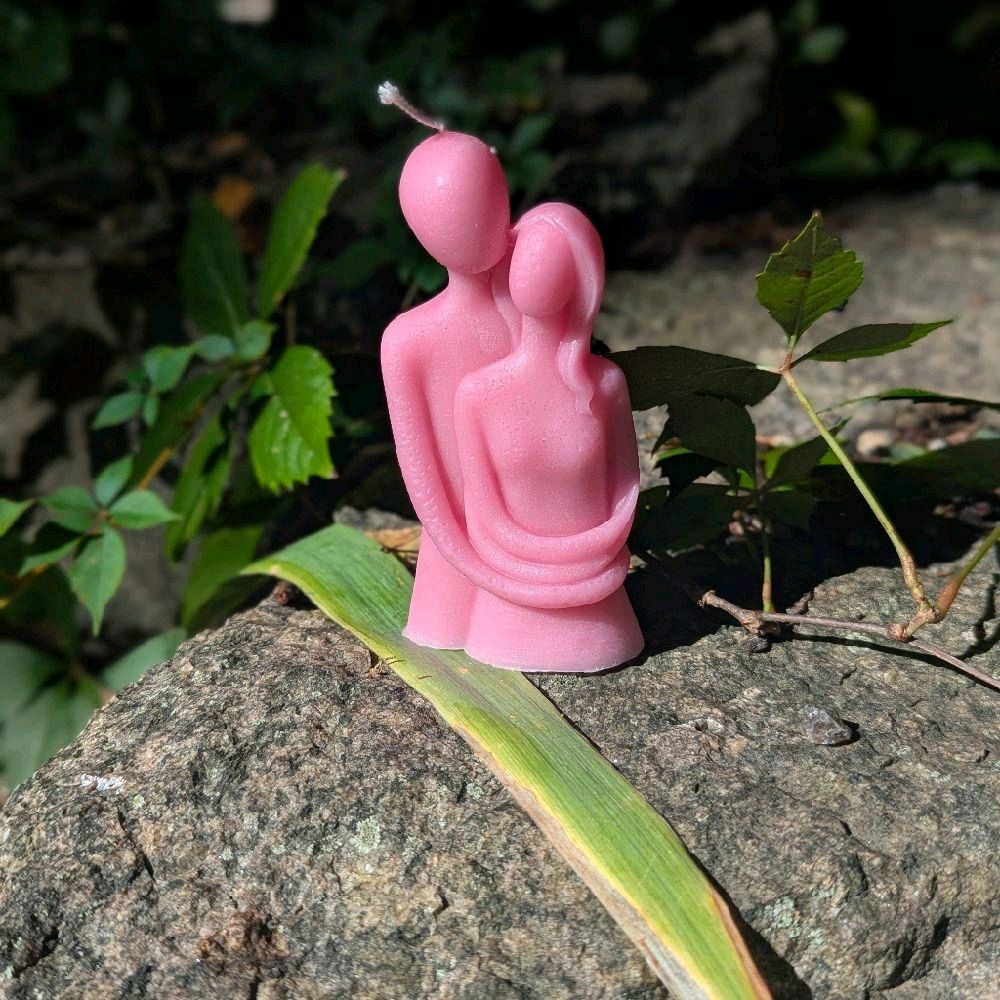 Handmade Beeswax Couple's Ritual Candle - Unique Pink Design for Special Occasions Decor