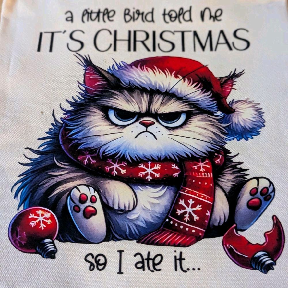 Christmas Handmade Totes with Festive Cat Design and Snowflake Scarf Perfect for Holiday Shopping