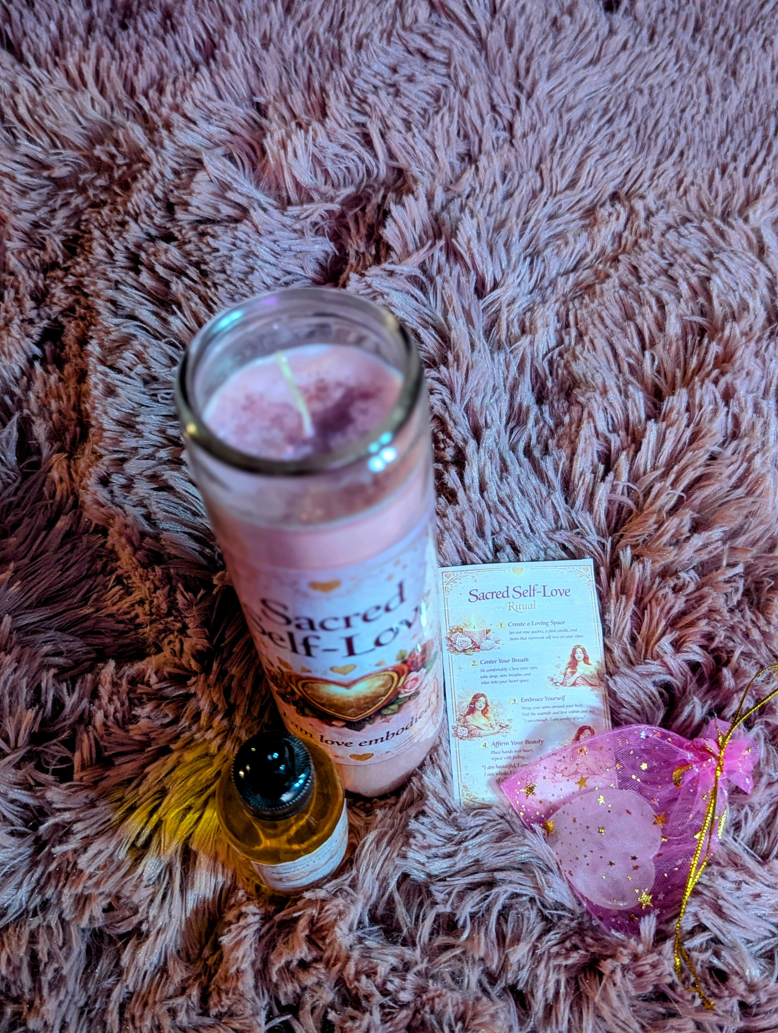 Valentine's Day Candle Collection Sacred Self-Love with Love Embodied Oil and Rose Quartz Crystals for Romantic Atmosphere