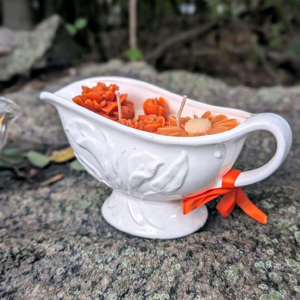 Honeysuckle scented handmade candle.