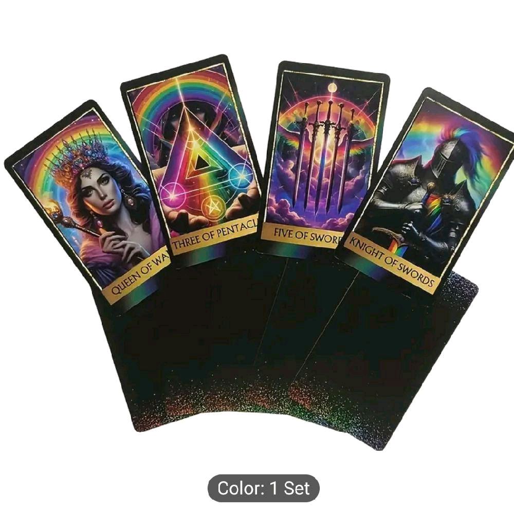 Rainbow Tarot Deck - Color 1 Set Featuring The Star Four of Wands Queen of Cups The Moon and The World Cards
