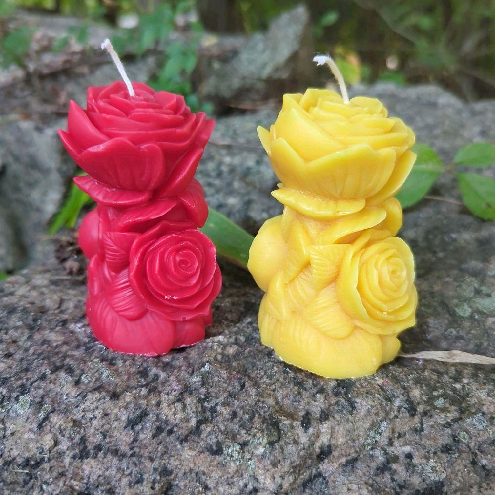 3D Handmade Realistic Flower Candle - Red and Yellow Rose Design for Home Decor and Aromatherapy