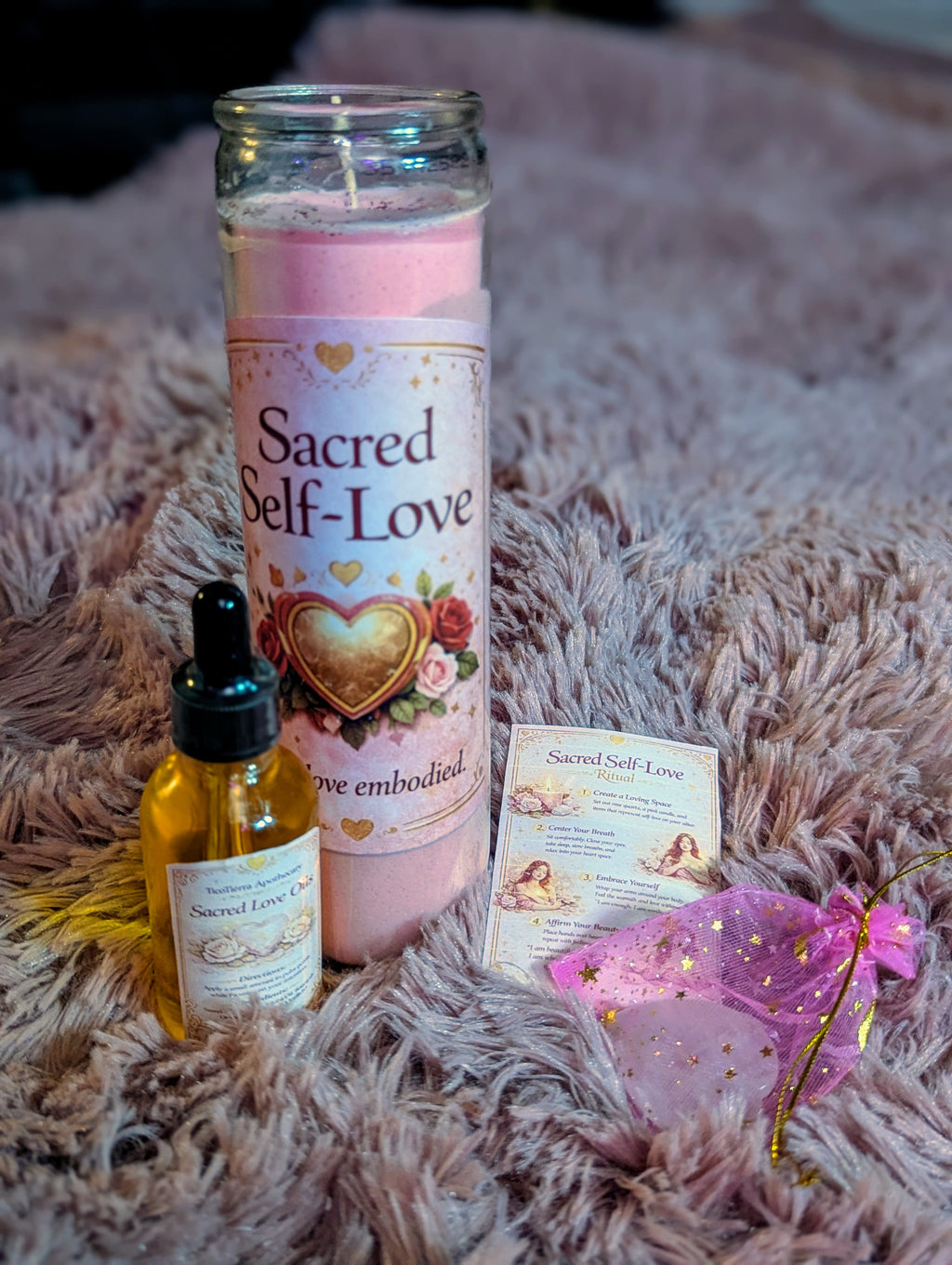 Valentine's Day Candle Collection Sacred Self-Love with Love Embodied Oil and Rose Quartz Crystals for Romantic Atmosphere