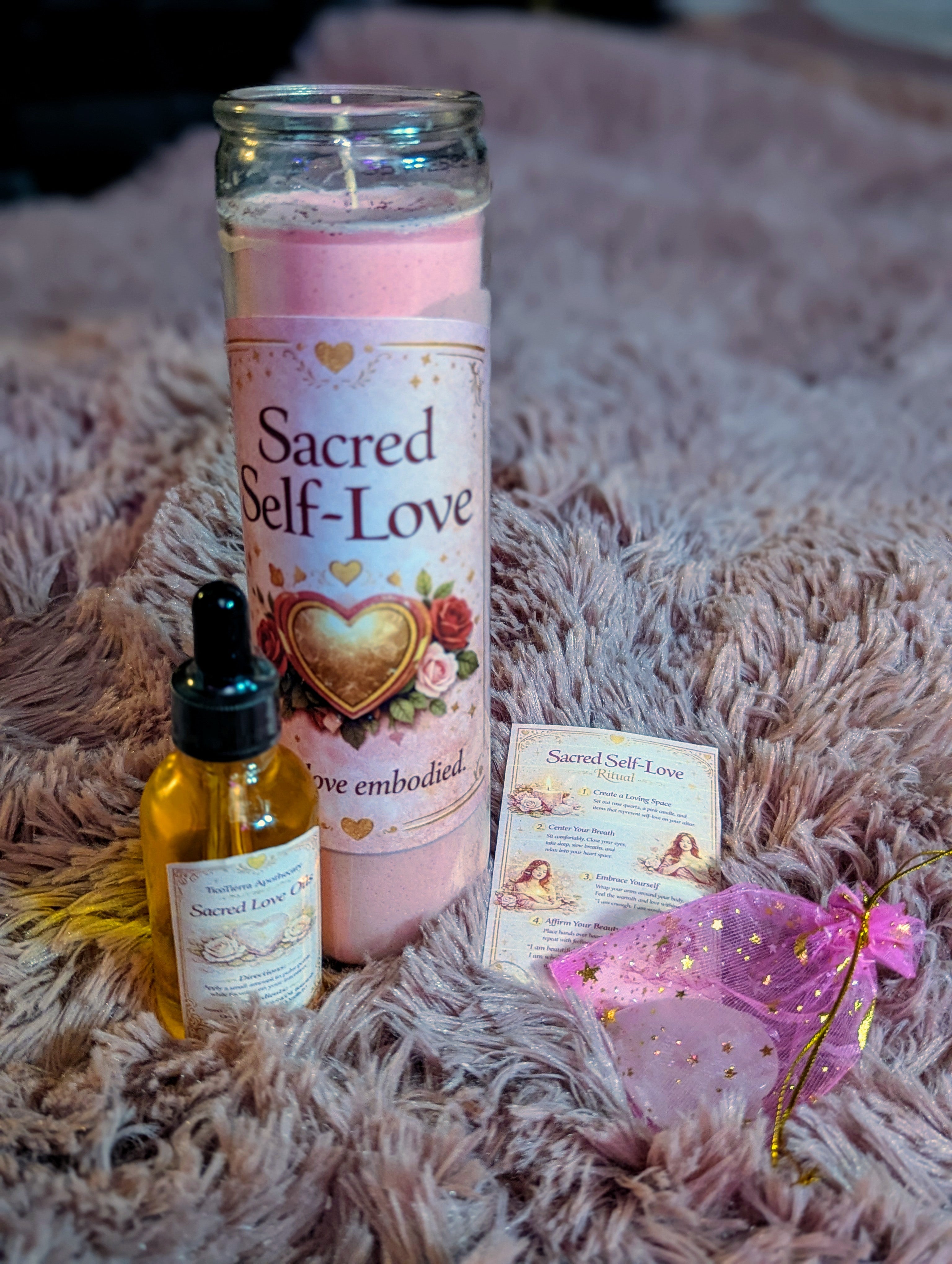 Valentine's Day Candle Collection Sacred Self-Love with Love Embodied Oil and Rose Quartz Crystals for Romantic Atmosphere
