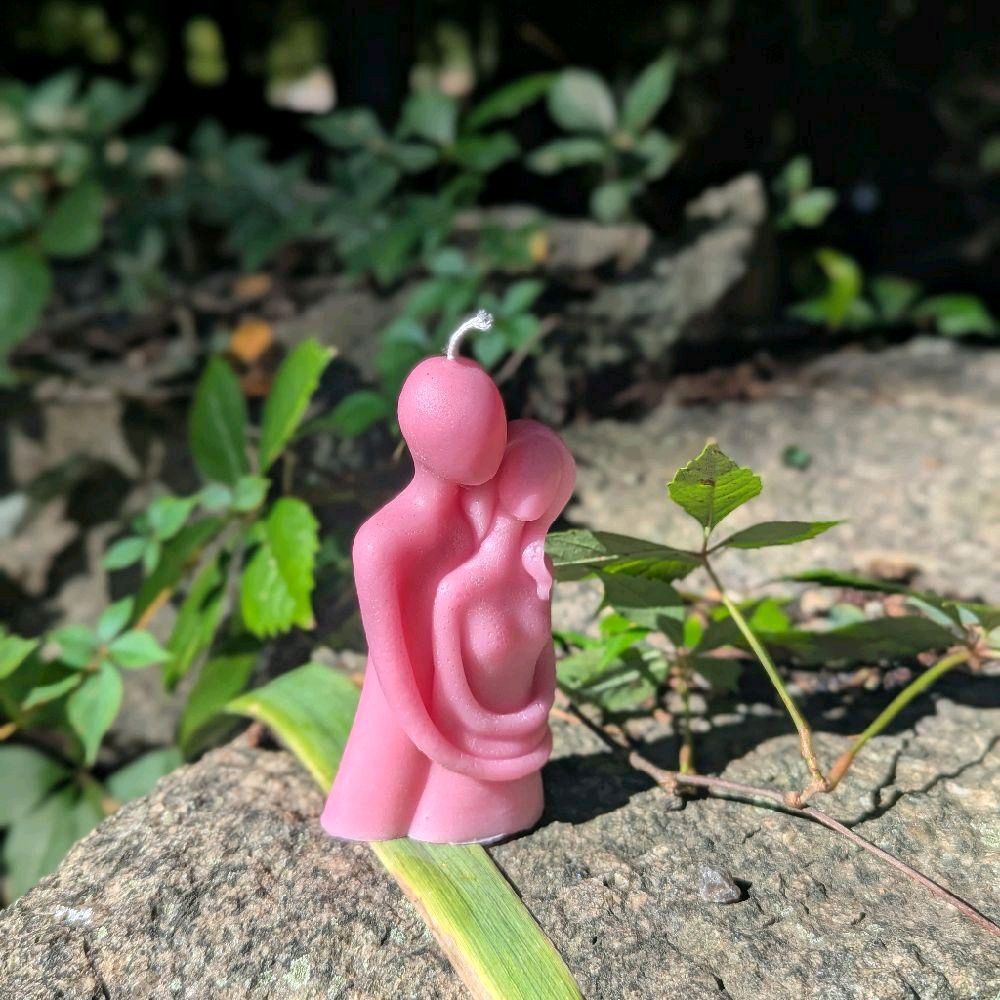 Handmade Beeswax Couple's Ritual Candle - Unique Pink Design for Special Occasions Decor