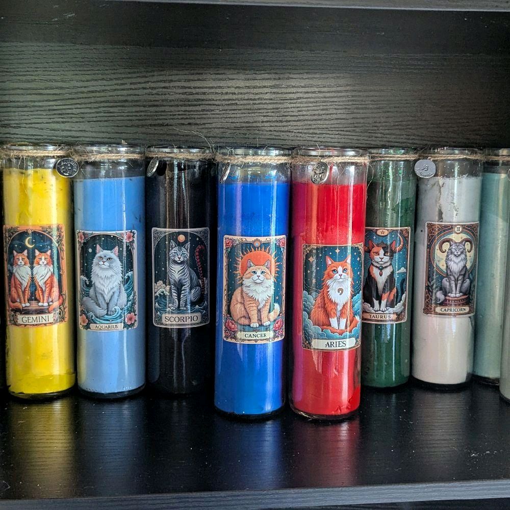 Zodiac Intentional 5 Day Candle - Colorful Astrological Design Featuring Gemini, Cancer, Aries & More