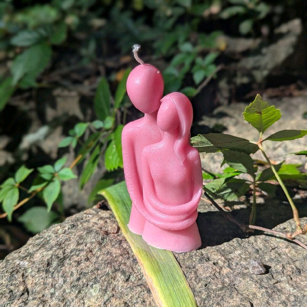 Handmade Beeswax Couple's Ritual Candle - Unique Pink Design for Special Occasions Decor
